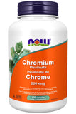 NOW Foods Picolinato de Cromo, frasco frontal, apoyo al metabolismo.