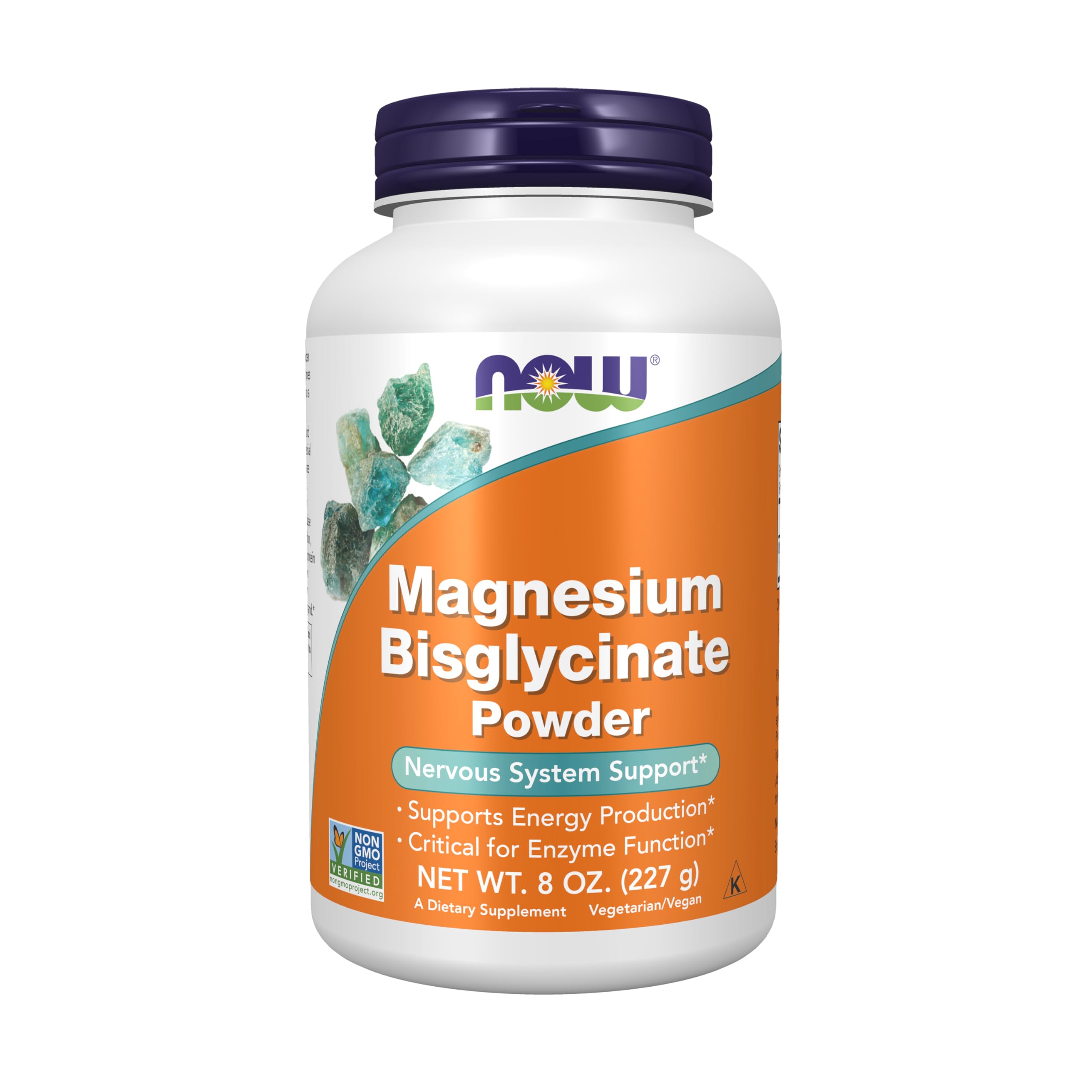 NOW Foods Magnesio Bisglicinato en polvo listo para mezclar en bebidas.