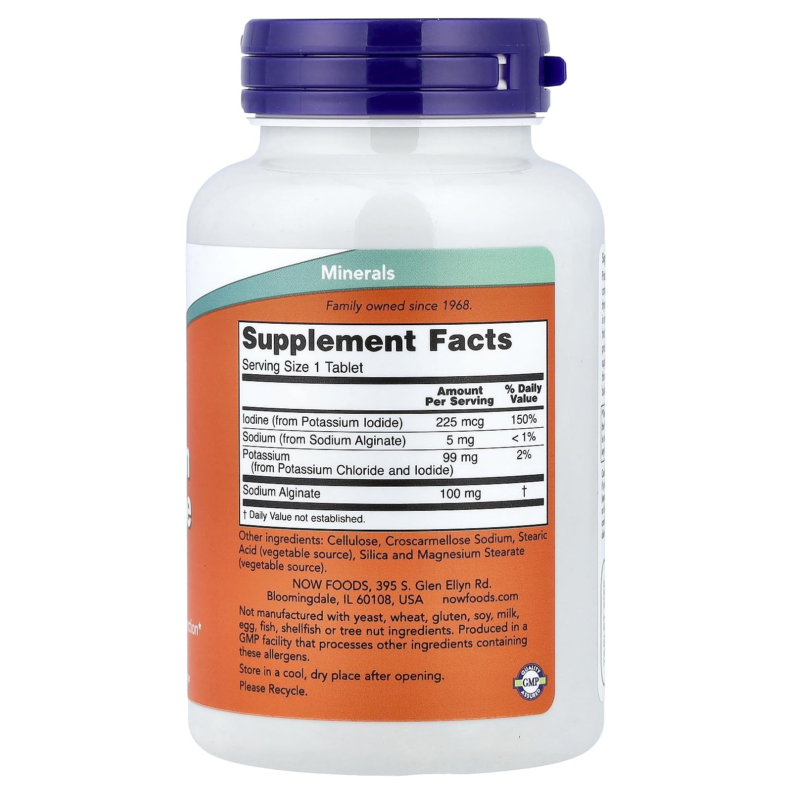 NOW Foods Potasio con Yodo, etiqueta clara para verificar ingredientes.