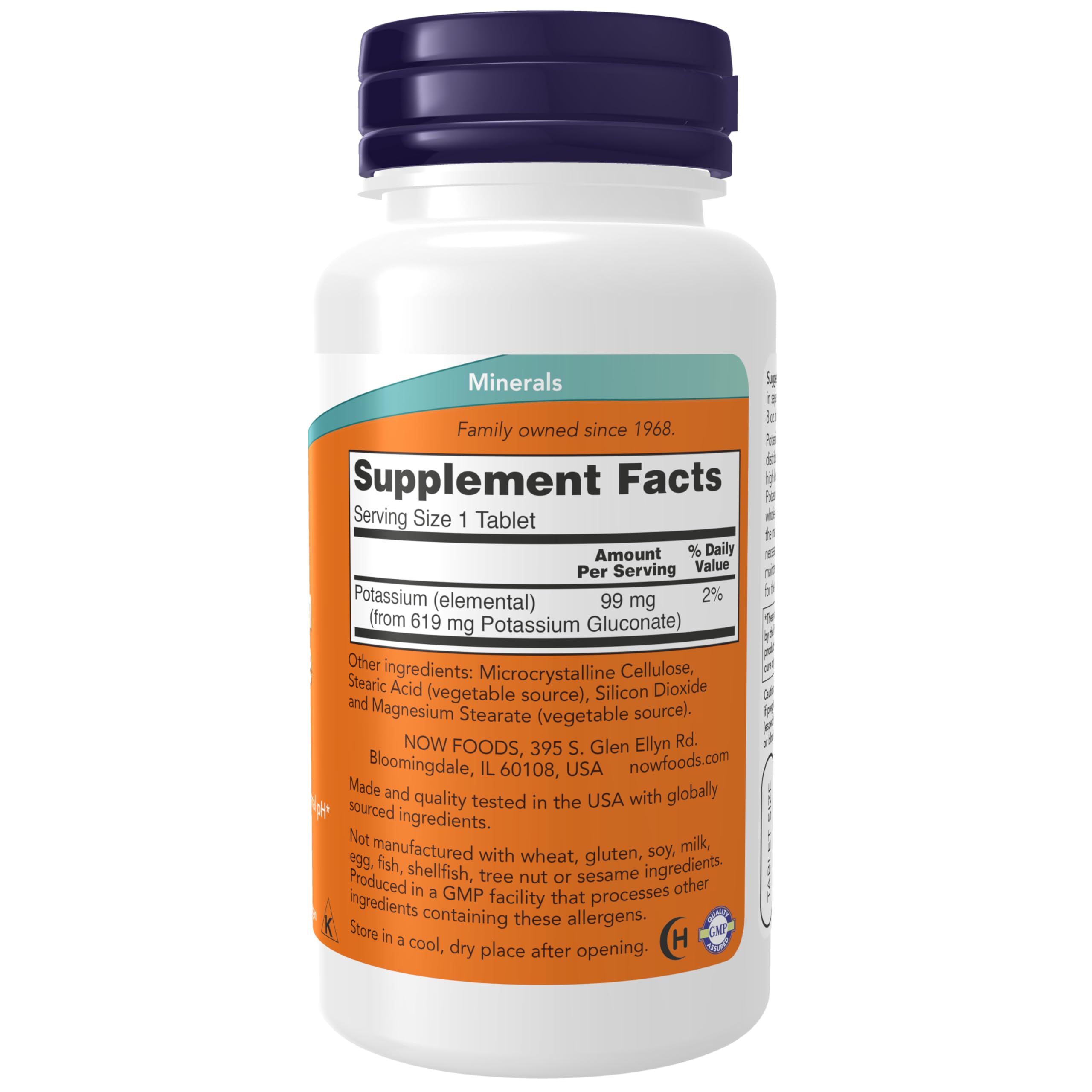 NOW Foods Potasio Gluconato: pastillas fáciles de tragar para uso diario con agua.