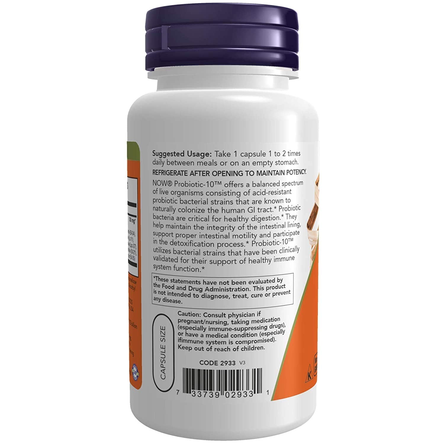 NOW Foods Probiotic-10 detalle cepas clínicamente validadas para función inmune
