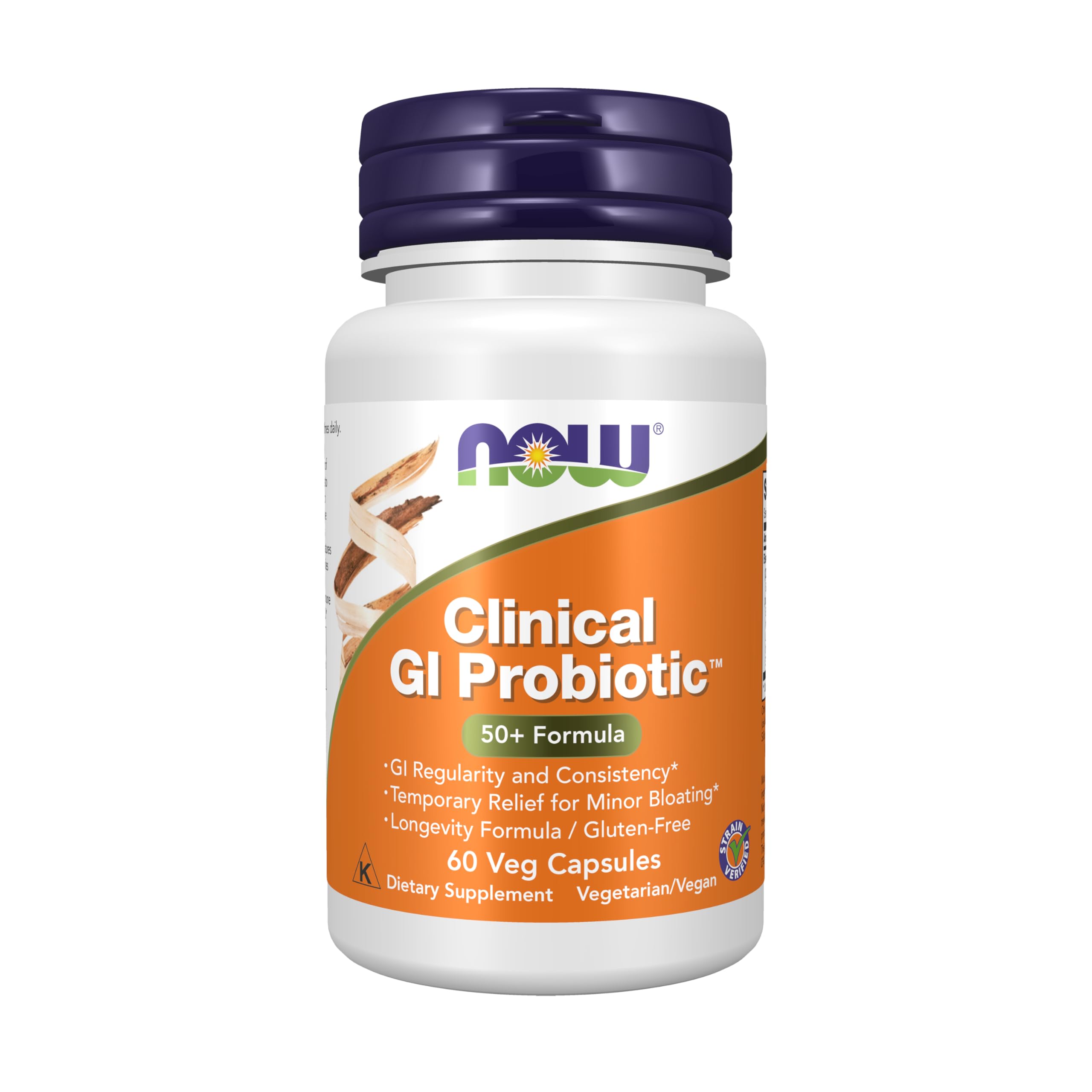 NOW Foods Probiotico GI 50+ en botella para regularidad digestiva.