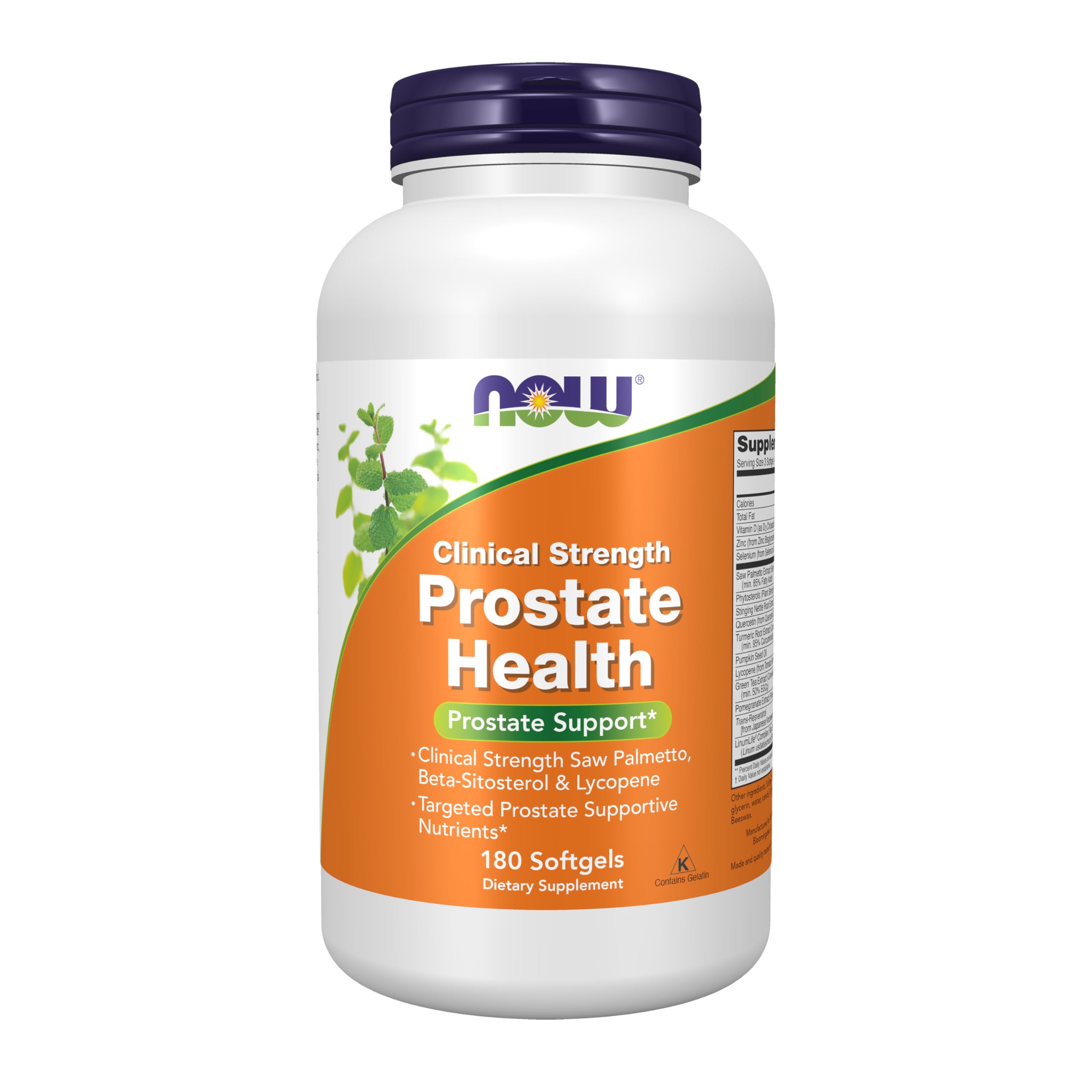 NOW Foods Prostate Health, botella con cápsulas, apoyo potencial a la salud prostática.