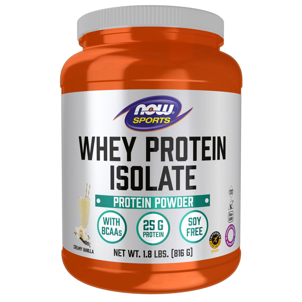 NOW Foods Proteína de Suero Aislada, vainilla cremosa en pote, ideal para entrenamiento diario.