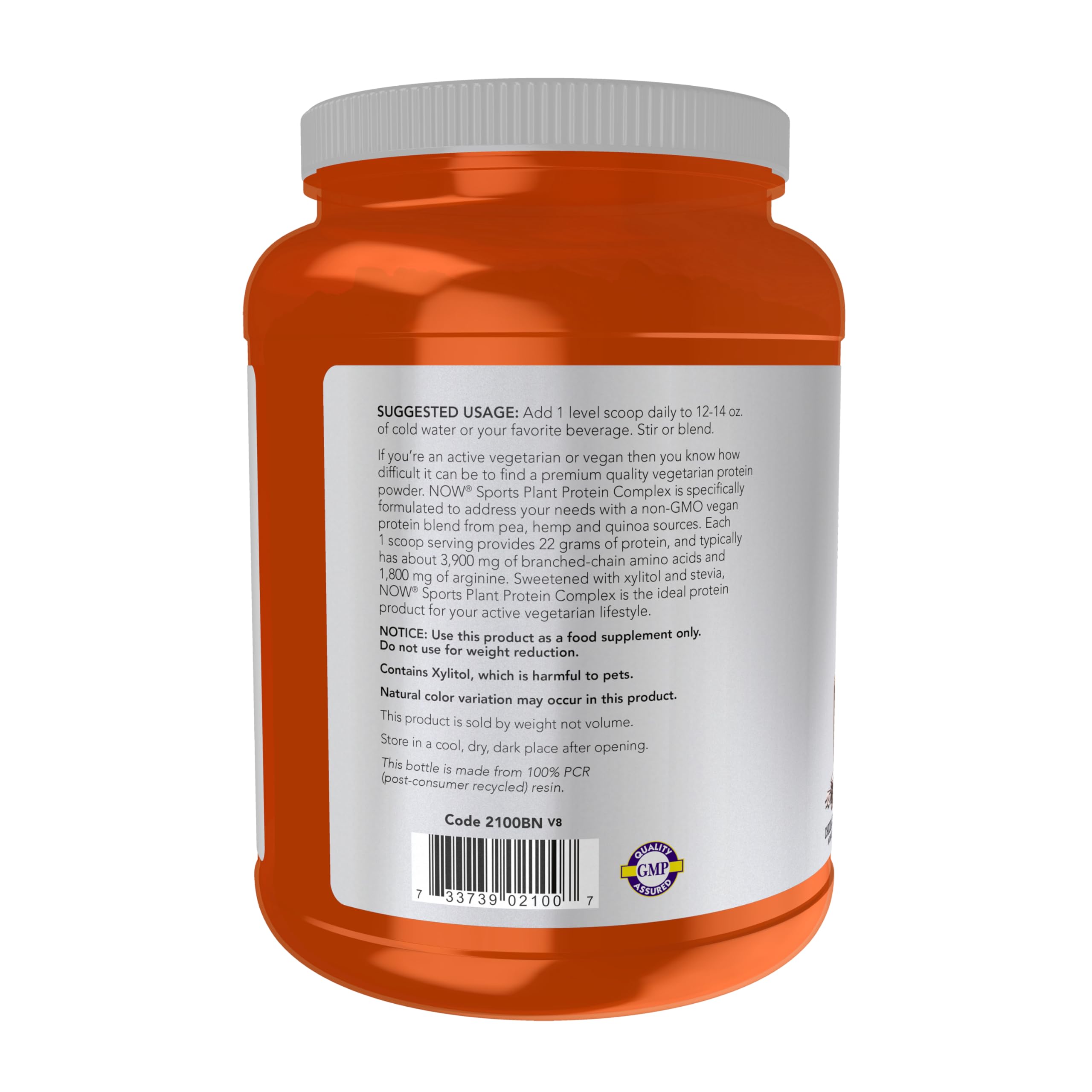NOW Foods Proteína vegetal 22 g Chocolate Mocha con etiqueta de calidad.