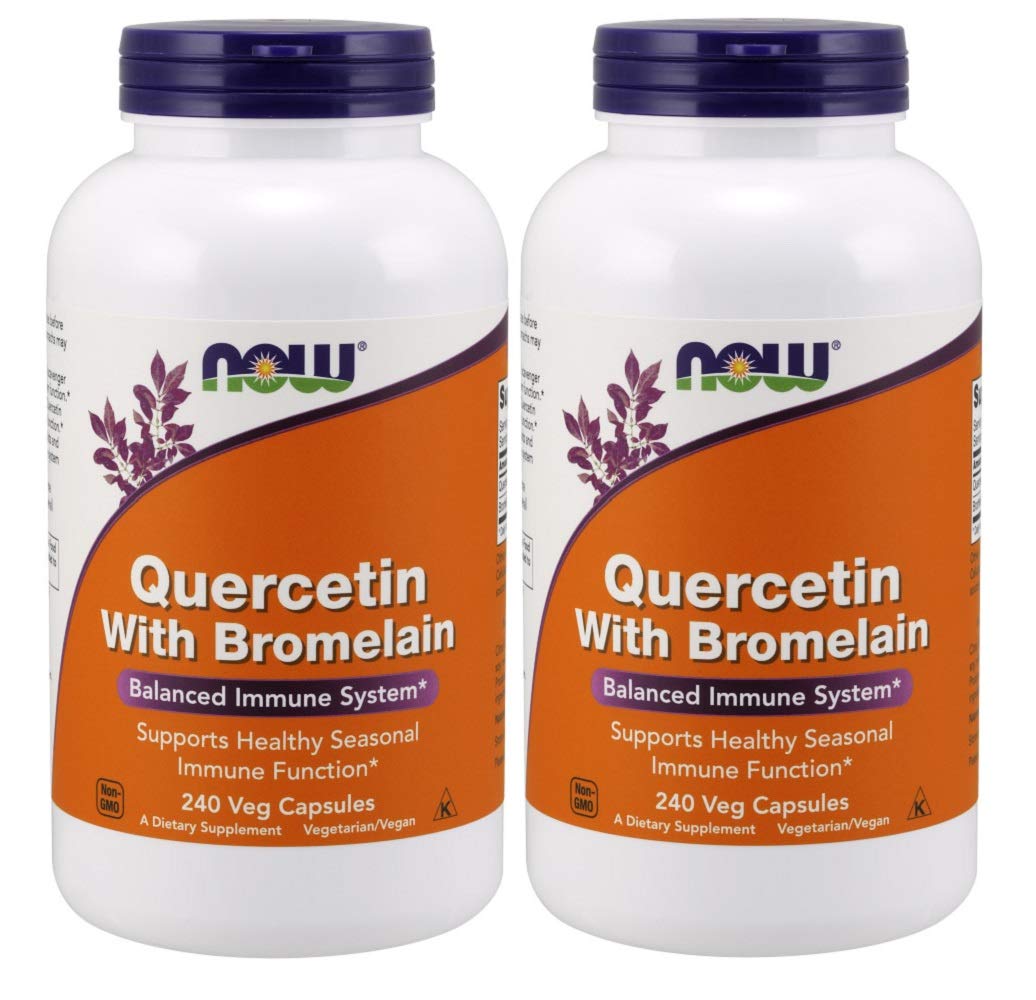 NOW Foods Quercetina con Bromelina: cápsulas en botella, posible apoyo al sistema inmune estacional.