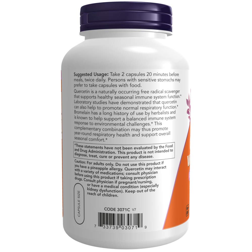 NOW Foods Quercetina con Bromelina: lista de ingredientes, bromelina incluida.