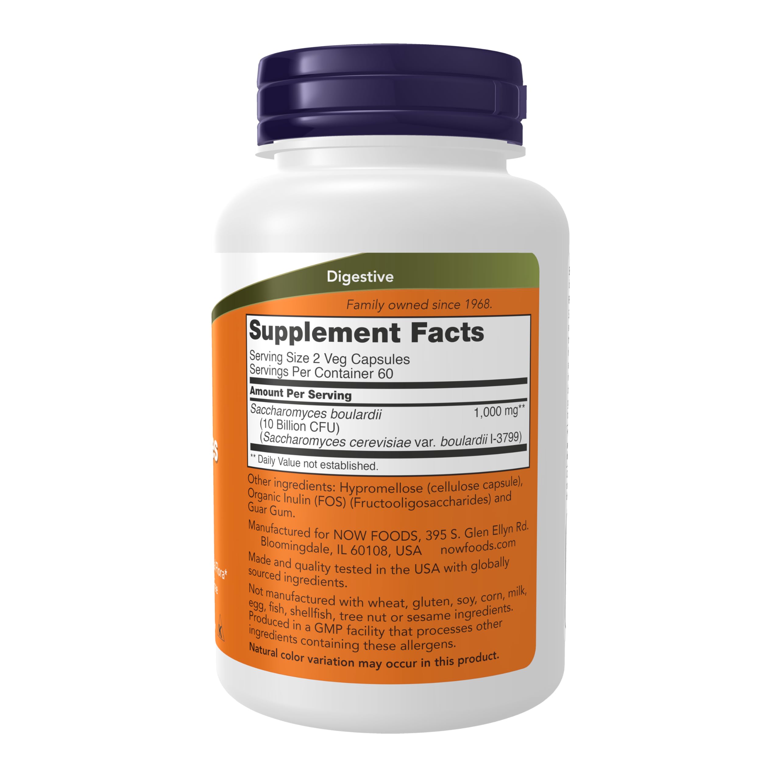 NOW Foods Saccharomyces boulardii cápsulas vegetales, ingesta diaria fácil