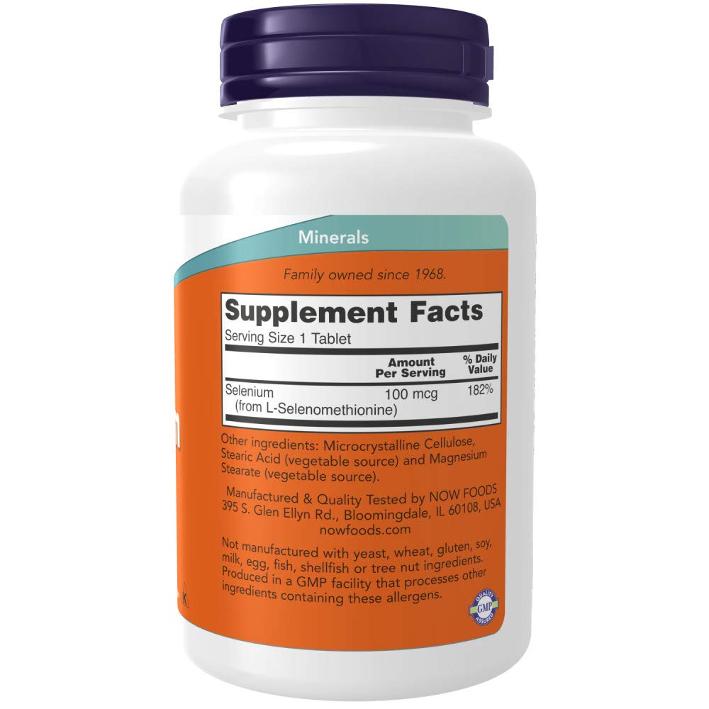 NOW Foods selenio 100 mcg - etiqueta informativa con dosis