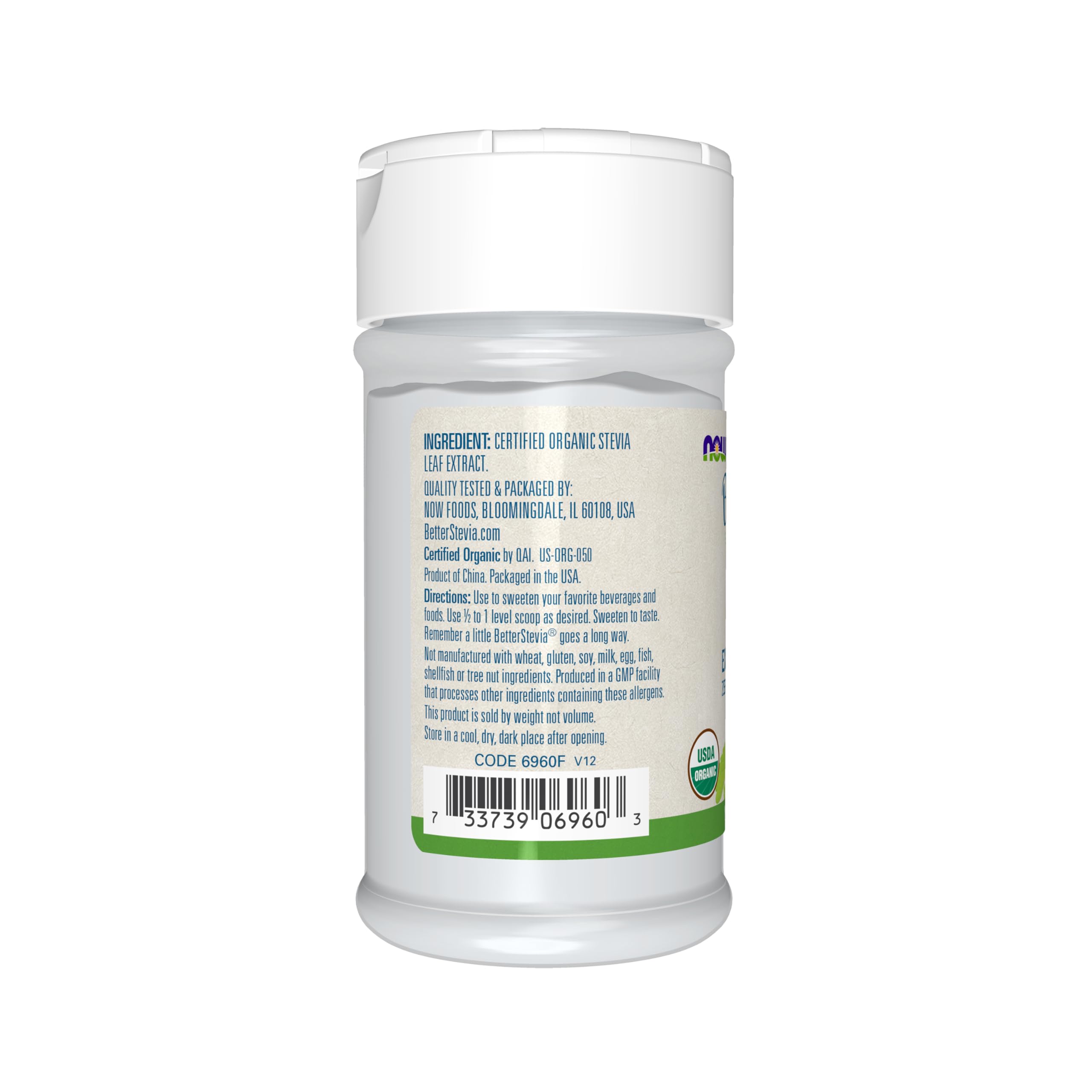 NOW Foods Stevia orgánica con etiqueta orgánica certificada para consumo consciente.