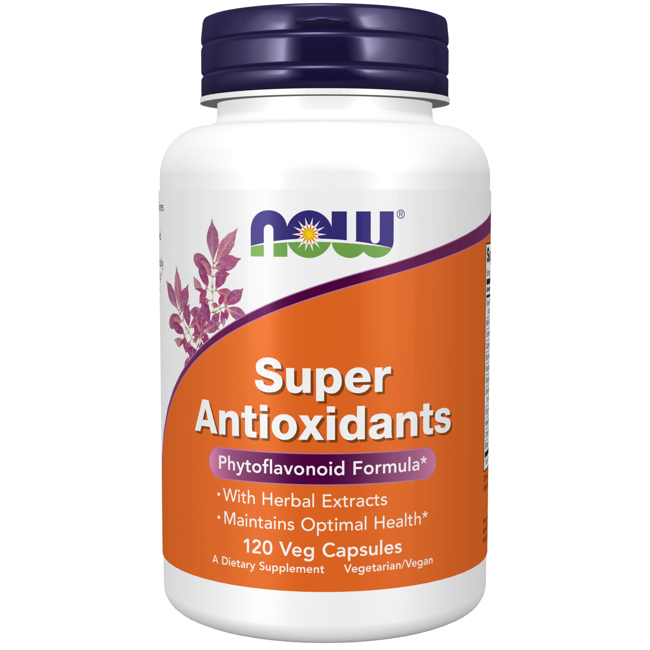 NOW Foods Super Antioxidants cápsulas junto a la botella, promueve bienestar diario.