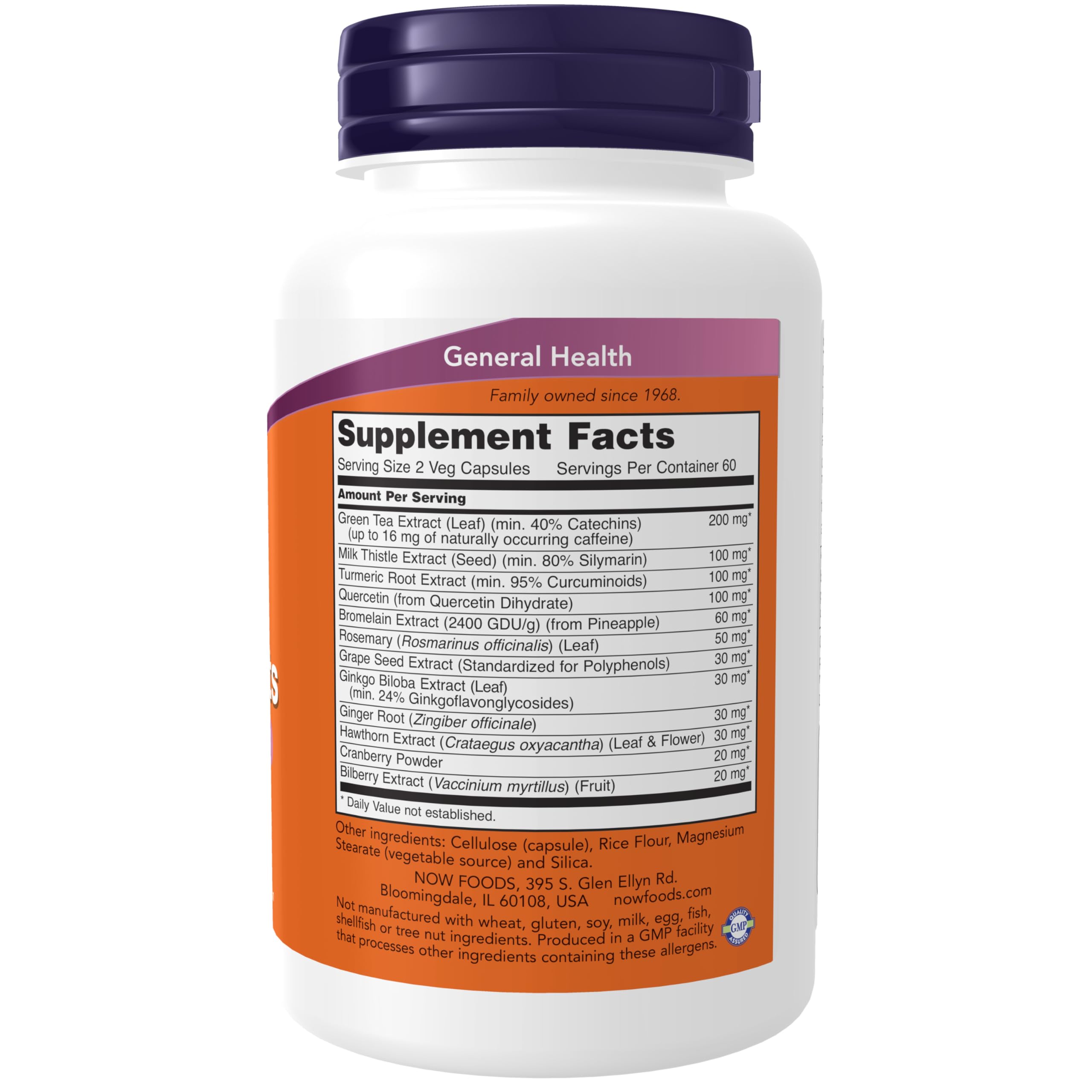 NOW Foods Super Antioxidants etiqueta frontal, diseño claro y describe ingredientes.