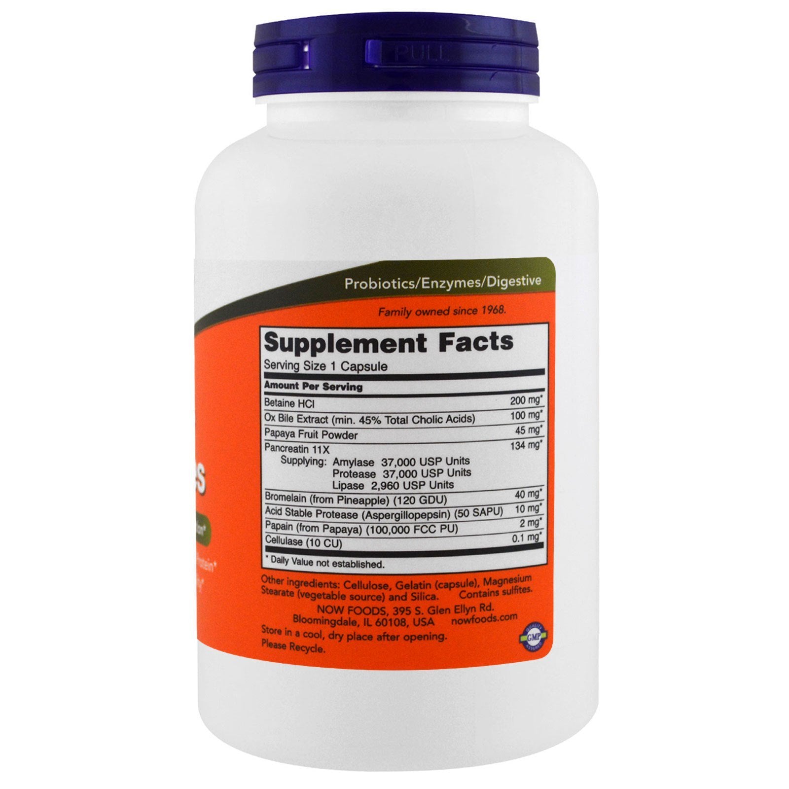 NOW Foods Super Enzimas: etiqueta frontal, información clara sobre enzimas clave.
