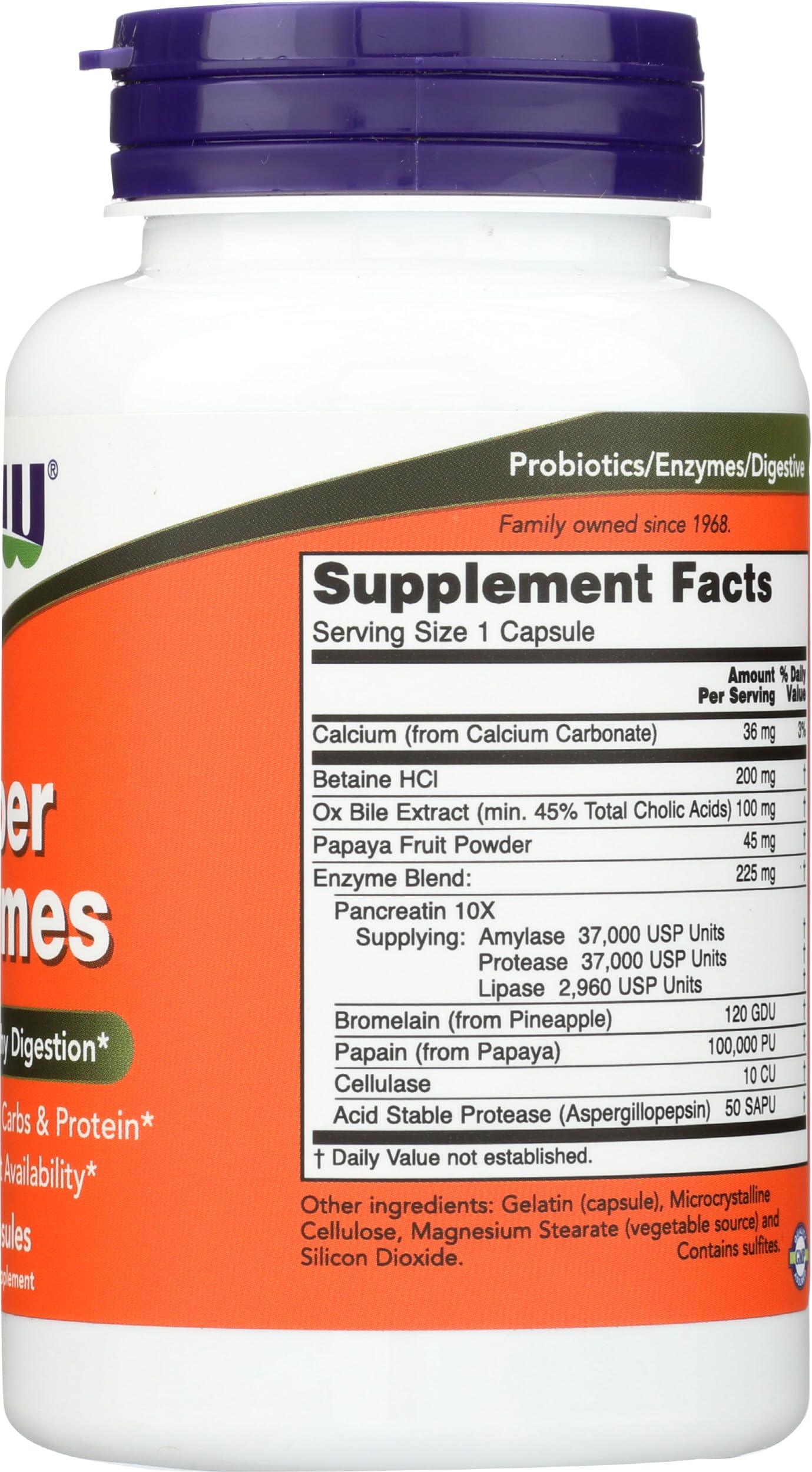 NOW Foods Super Enzimas recipiente porciones para dosificación diaria