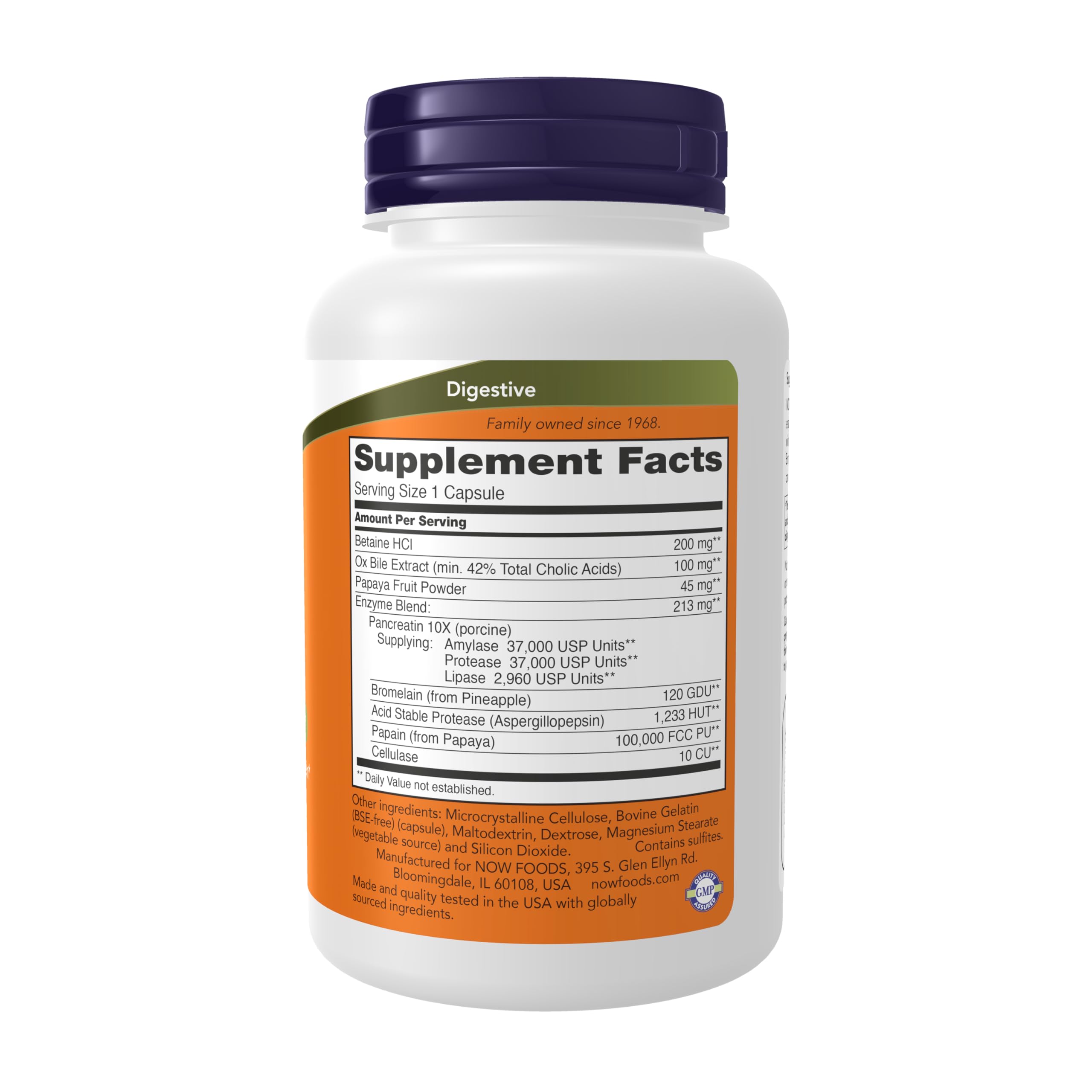 NOW Foods Super Enzymes: etiqueta del producto con ingredientes clave