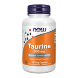  NOW Foods Taurina 500 mg, botella con cápsulas para uso diario.