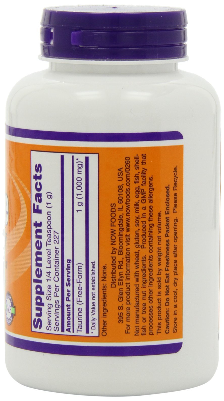 Polvo fino de NOW Foods Taurina, fácil de mezclar en bebidas y batidos