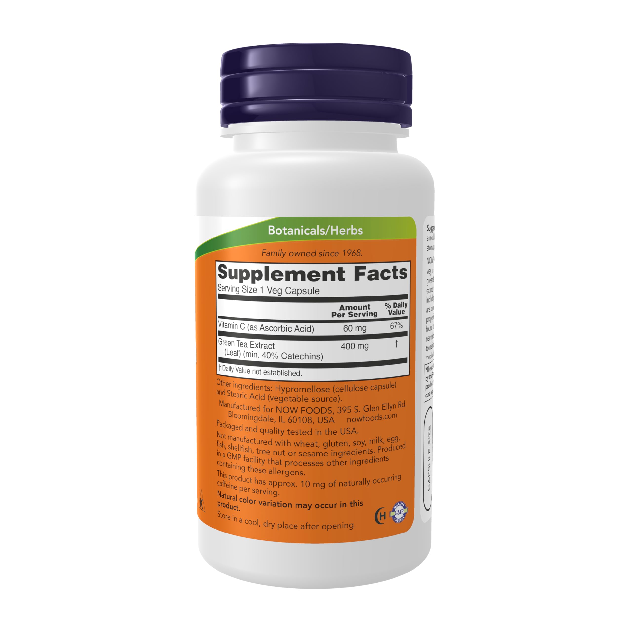 NOW Foods té verde etiqueta detalle: información de vitamina C