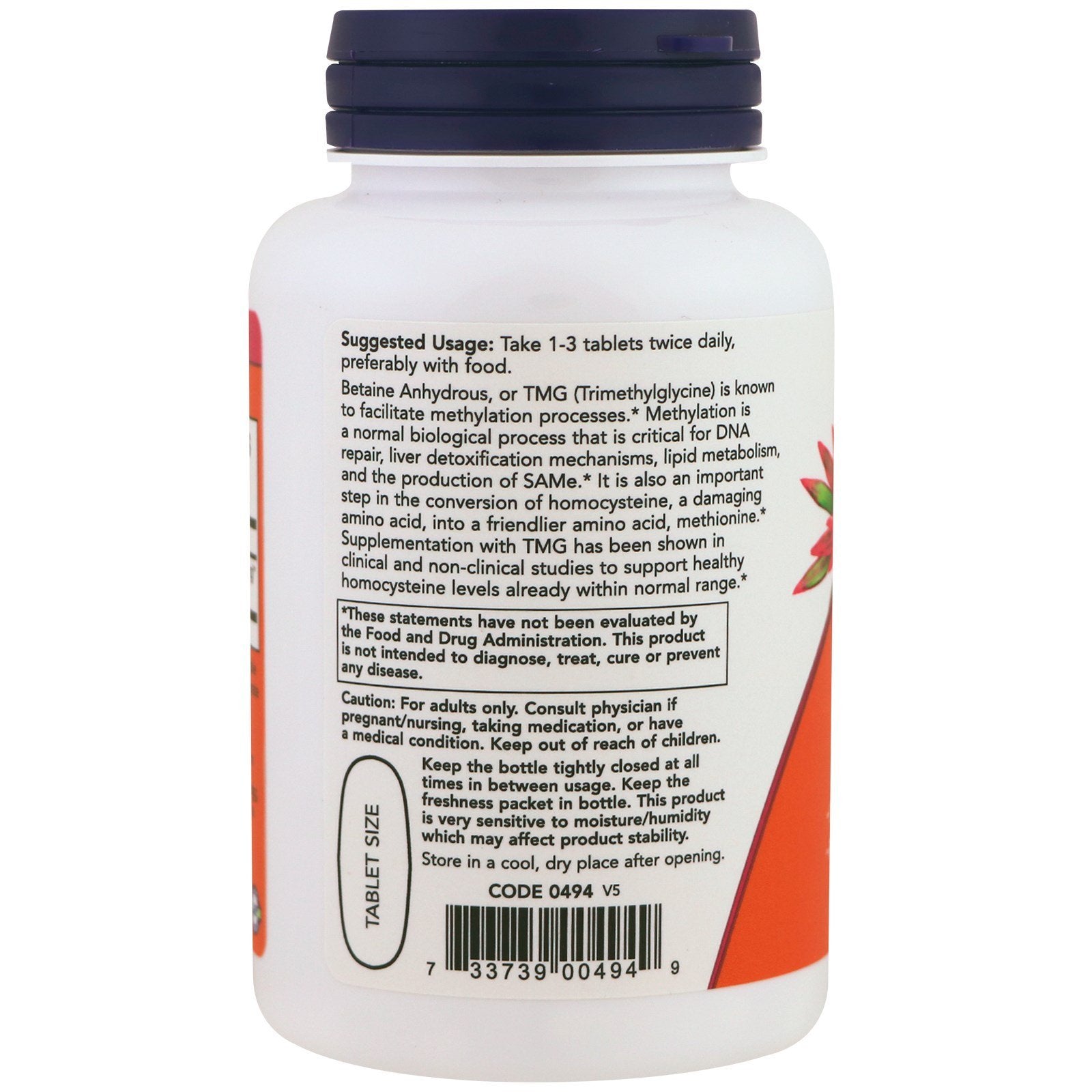 NOW Foods TMG 1000mg, tabletas en uso diario, apoyo a hábitos saludables.