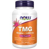 NOW Foods TMG Betaine en botella de 1000 mg para apoyo metabólico suave.
