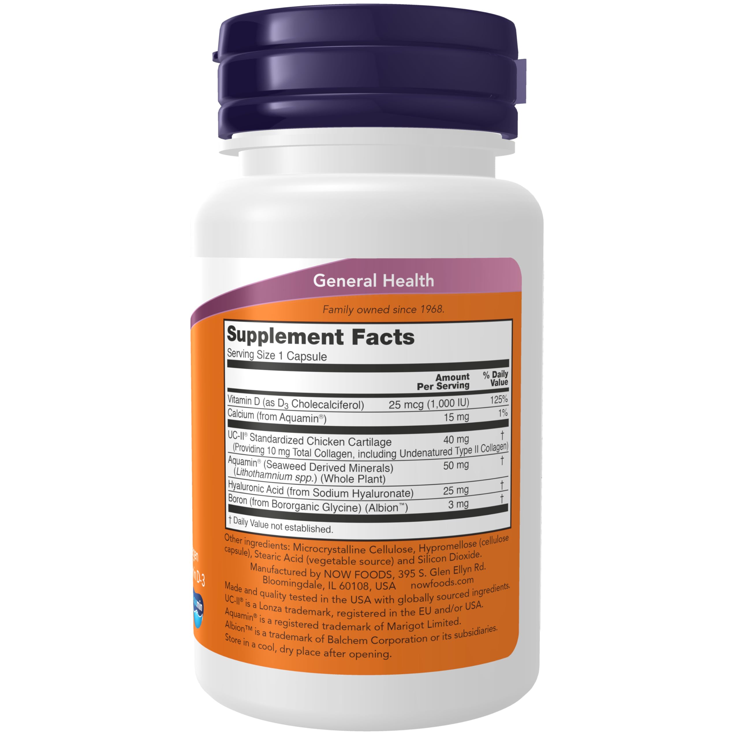 NOW Foods UCII, etiqueta frontal destaca UC-II para movilidad diaria.