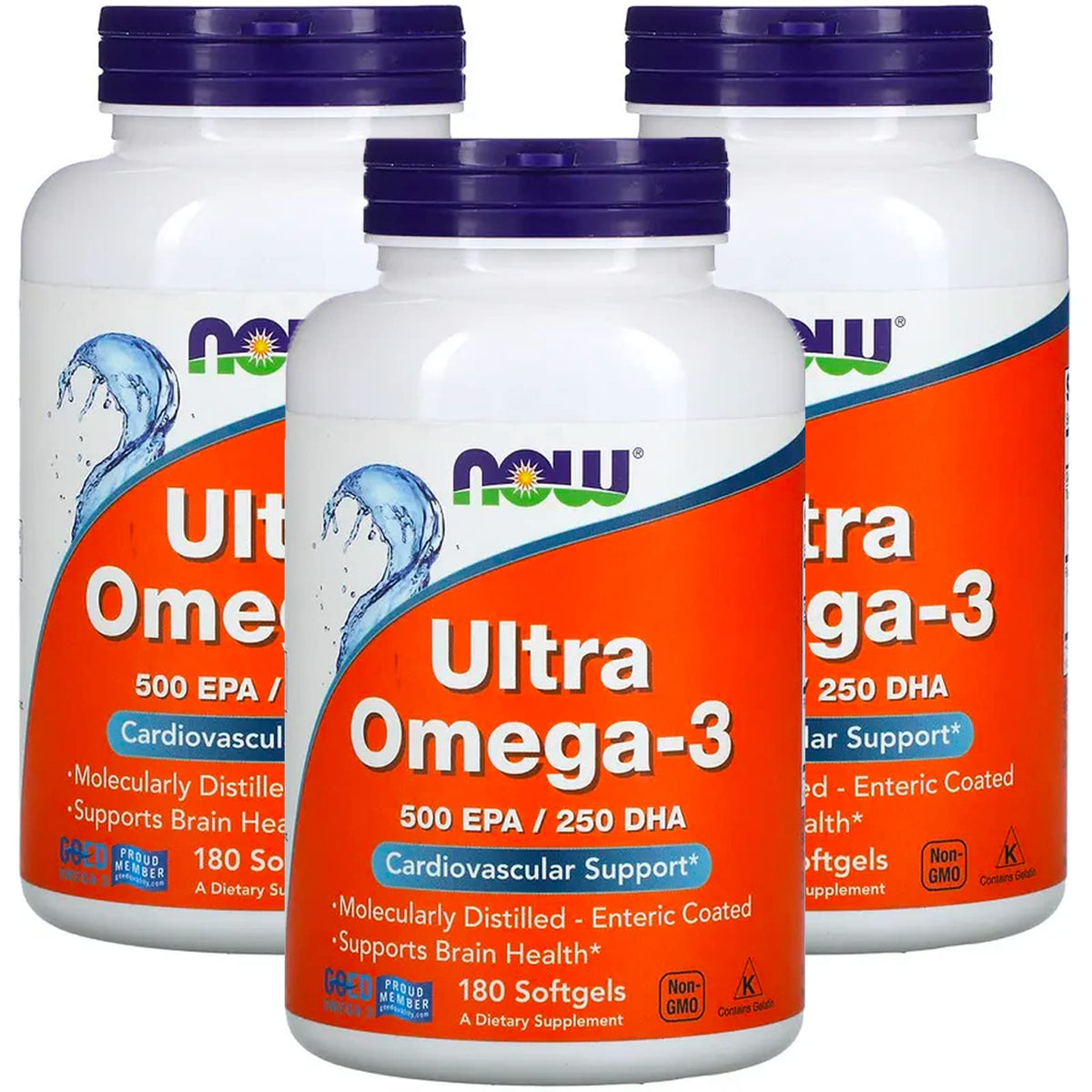 NOW Foods Ultra Omega-3 3 Pack, botella frontal, posible apoyo a la salud general