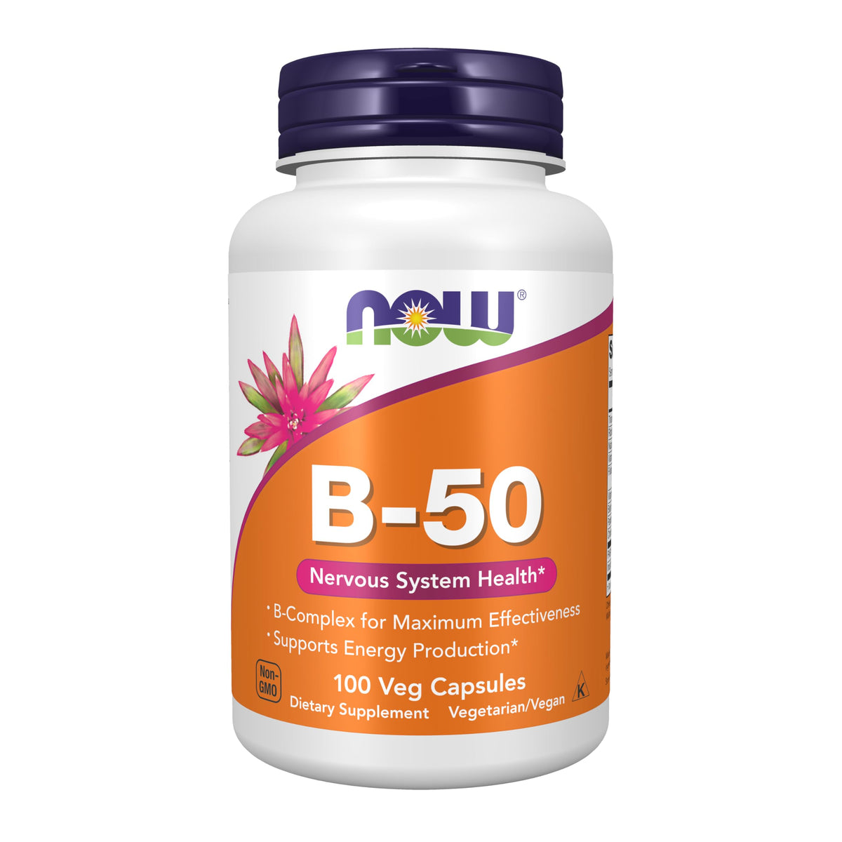 NOW Foods Vitamina B-50mg, empaque de 100 cápsulas, apoyo a la energía diaria.