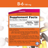 NOW Foods Vitamina B-6 100 mg, paquete de dos frascos para mayor comodidad.