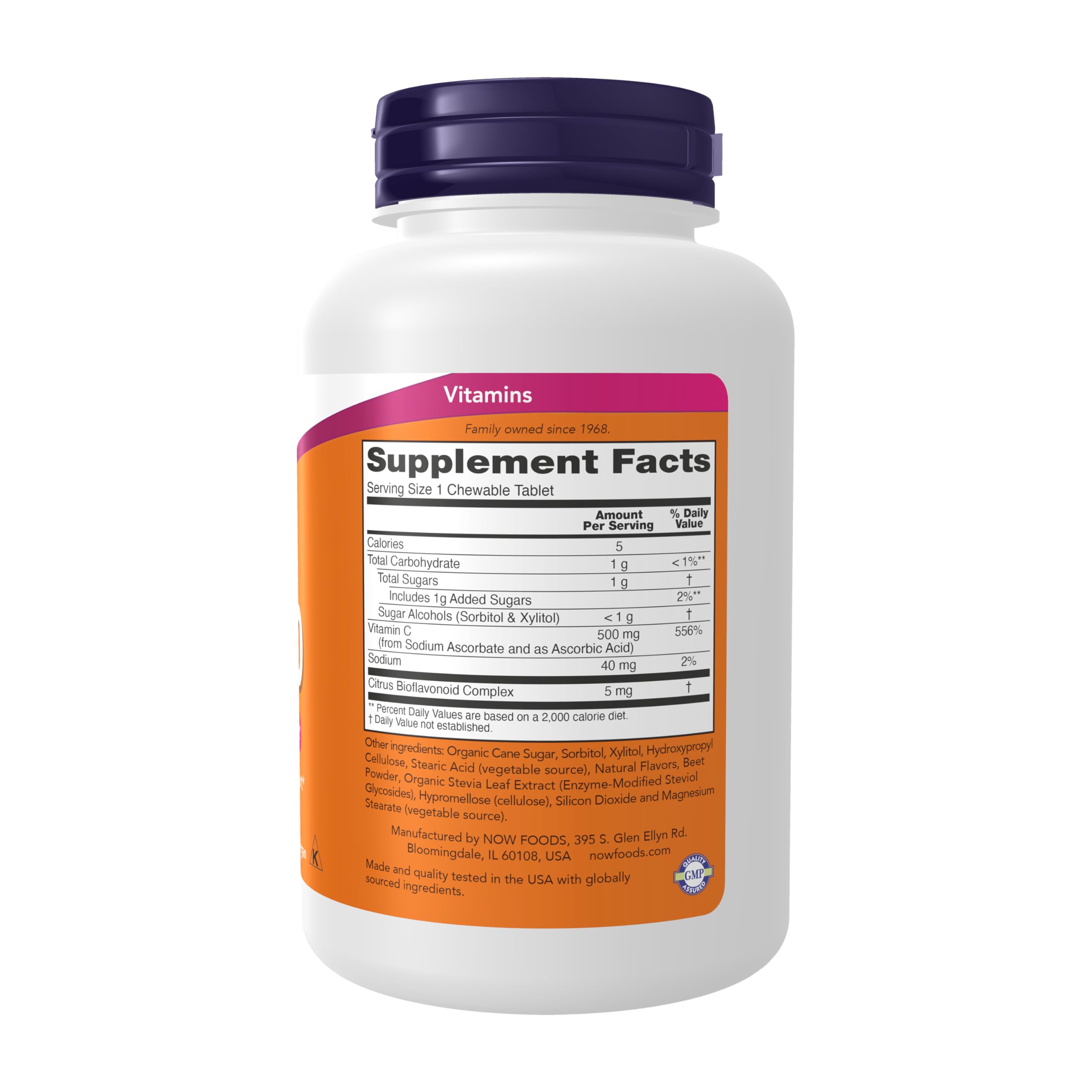 NOW Foods Vitamina C-500 envase con 100 tabletas de sabor a cereza