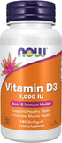 NOW Foods Vitamina D-3, cápsulas suaves en frasco, soporte óseo y salud dental