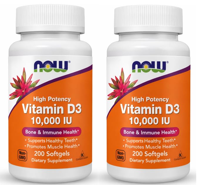 NOW Foods Vitamina D3: botella de cápsulas blandas para la ingesta diaria.