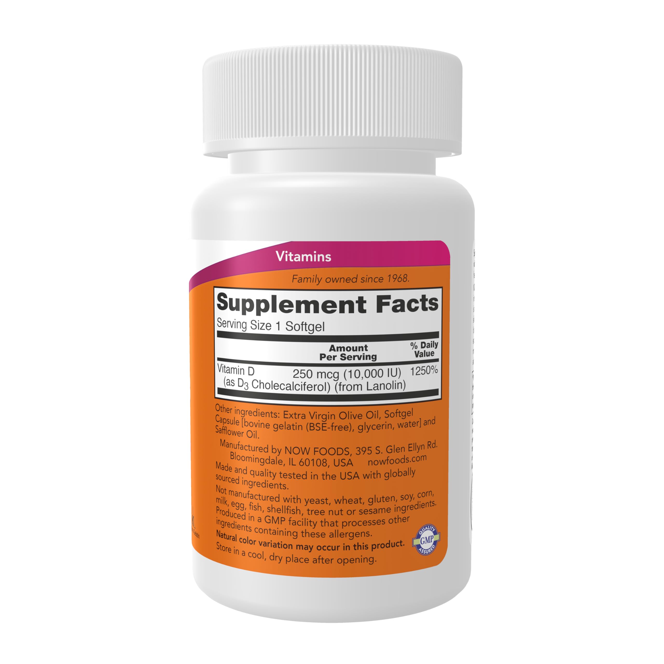 NOW Foods Vitamina D3 10,000 UI: absorción alta, cápsulas líquidas suaves