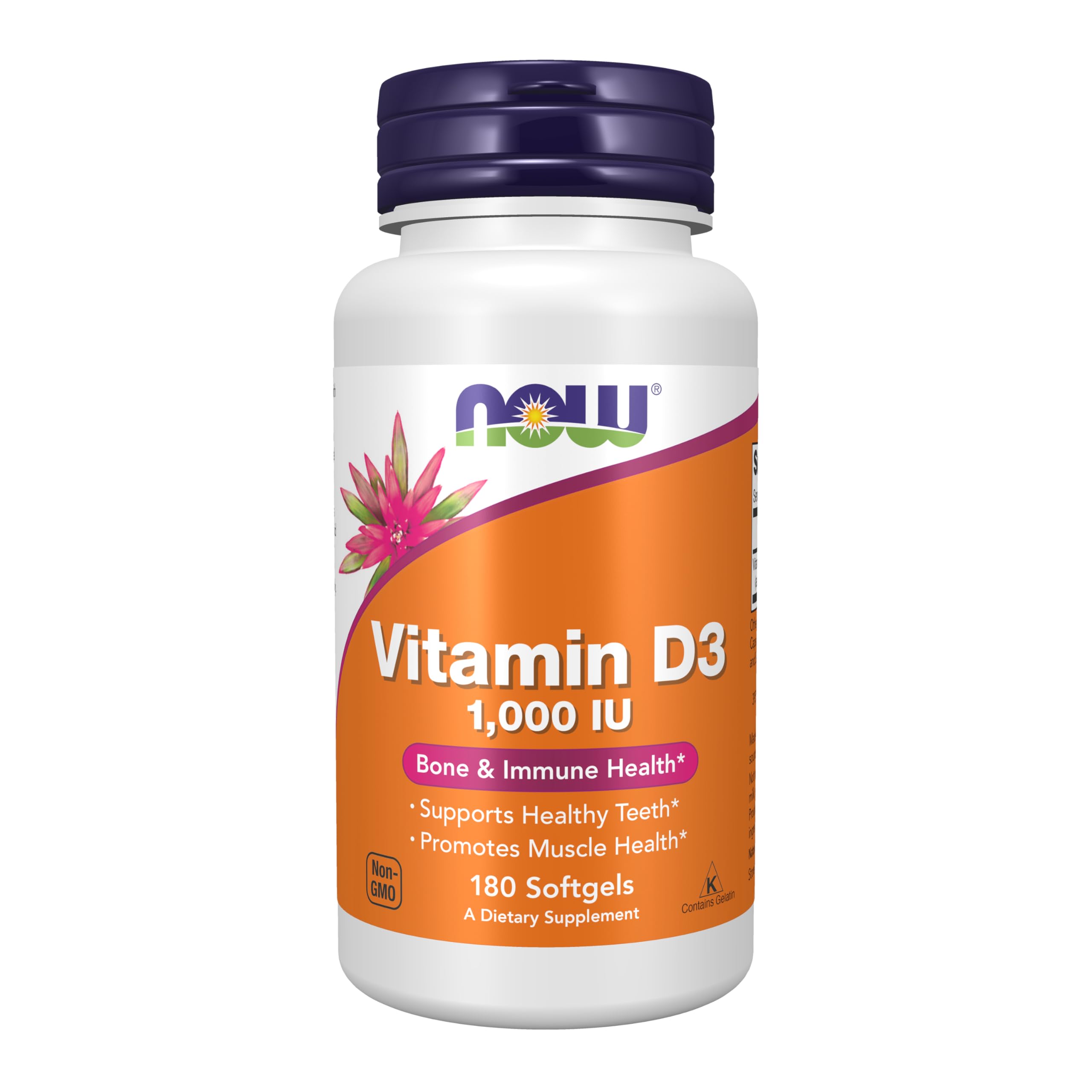 NOW Foods Vitamina D-3 1000UI en botella de softgeles para uso diario