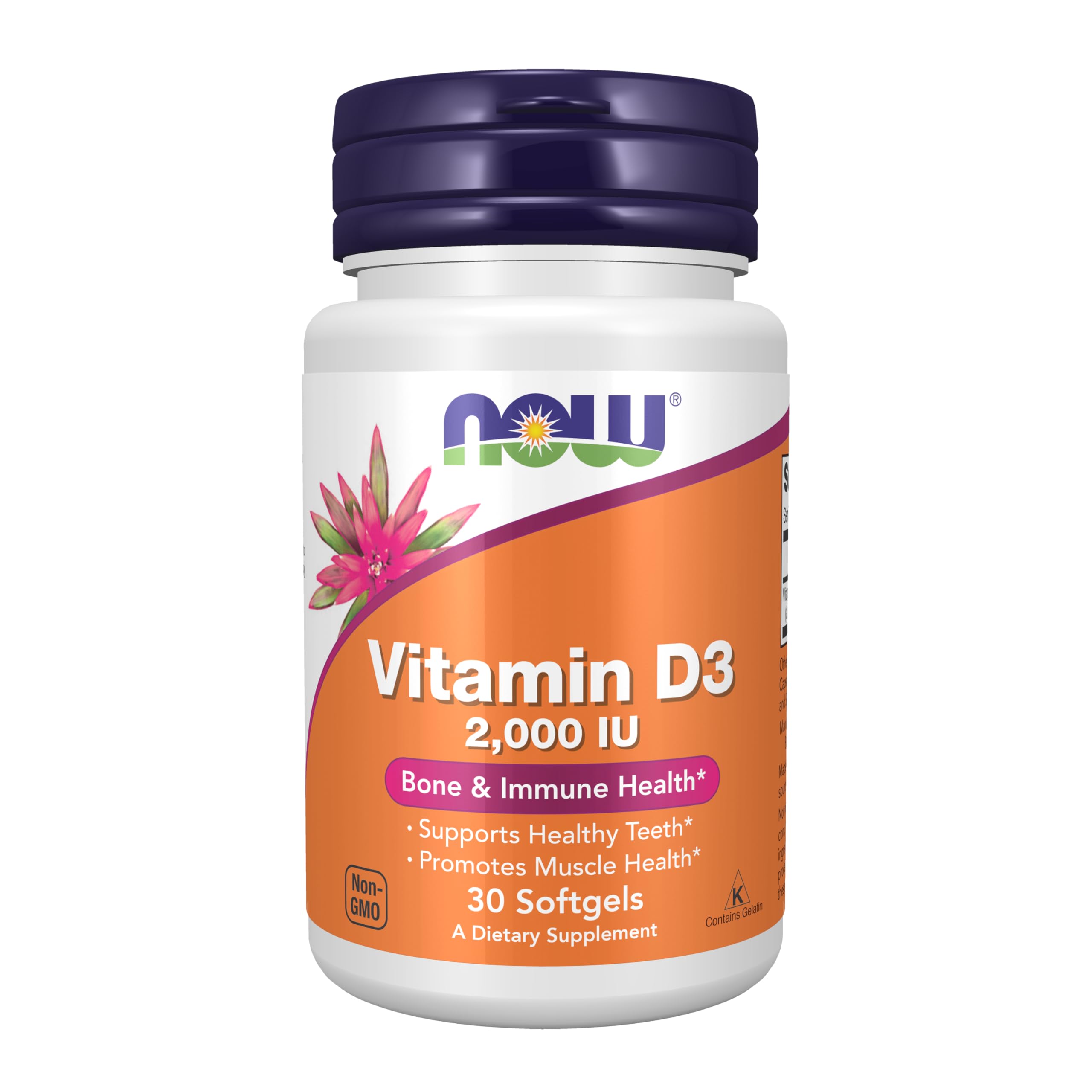 NOW Foods Vitamina D-3 2000 UI en gel suave para absorción óptima y dientes sanos