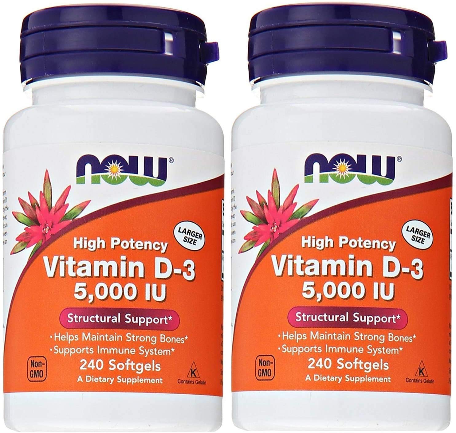 NOW Foods Vitamina D3 5000 UI, cápsulas suaves en frasco, apoyo para la densidad ósea.