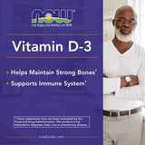 NOW Foods Vitamina D3, fabricado en EE. UU. con certificación GMP.