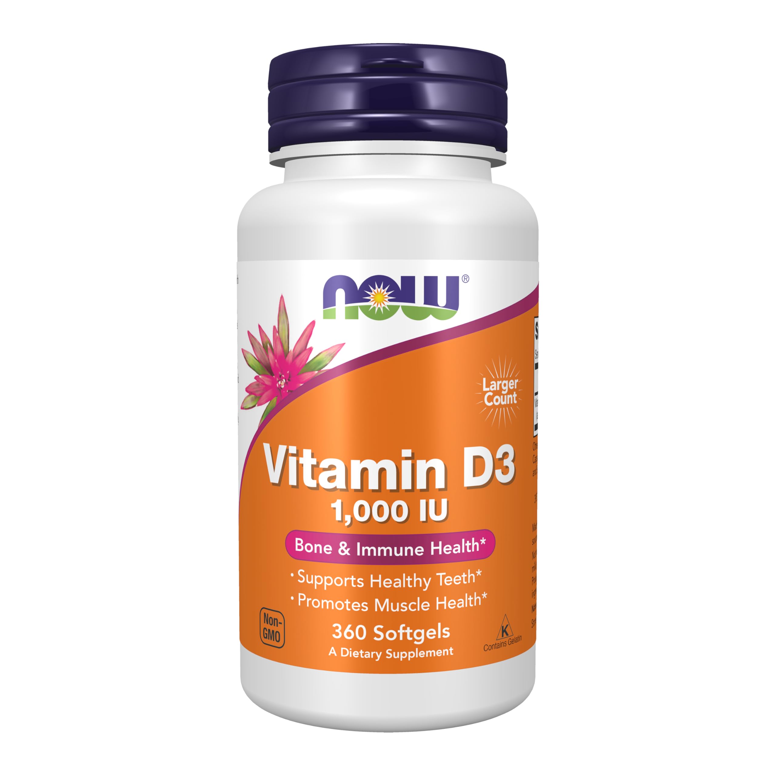 NOW Foods Vitamina D3 botella con dosis diaria para uso diario