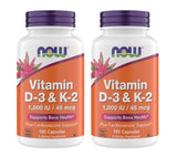 NOW Foods Vitamina D3 K2, botella de cápsulas, apoyo diario a la salud ósea y dental.