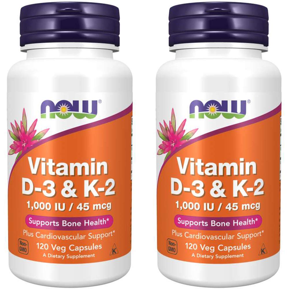 NOW Foods Vitamina D-3 y K-2, cápsulas vegetales, posible apoyo a huesos y dientes