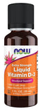 NOW Foods Vitamina D3 Líquida, etiqueta clara para lectura rápida.
