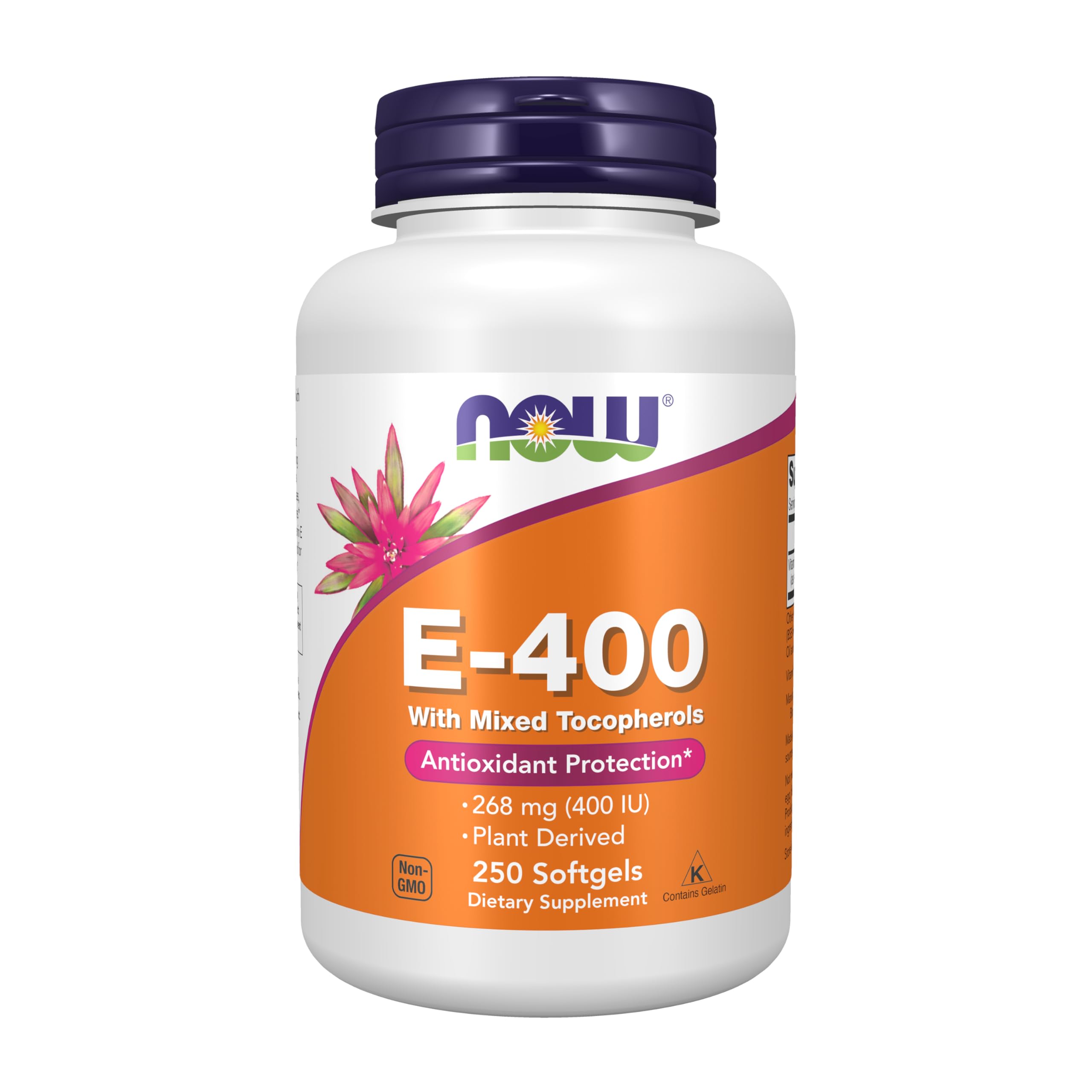 NOW Foods Vitamina E 400 UI, tocoferoles mixtos en botella de cápsulas blandas para uso diario