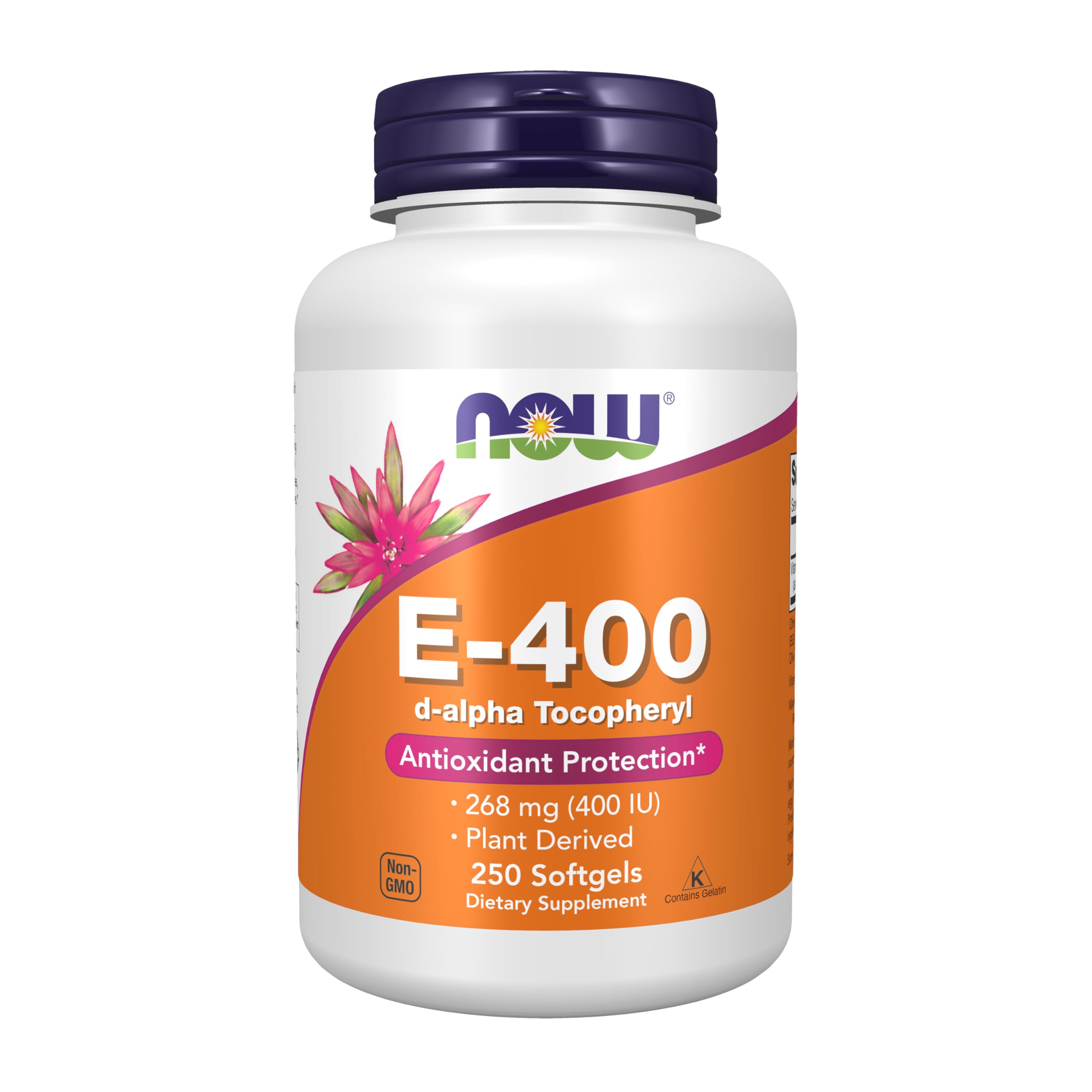 NOW Foods Vitamina E-400 UI softgel en envase, apoyo antioxidante diario
