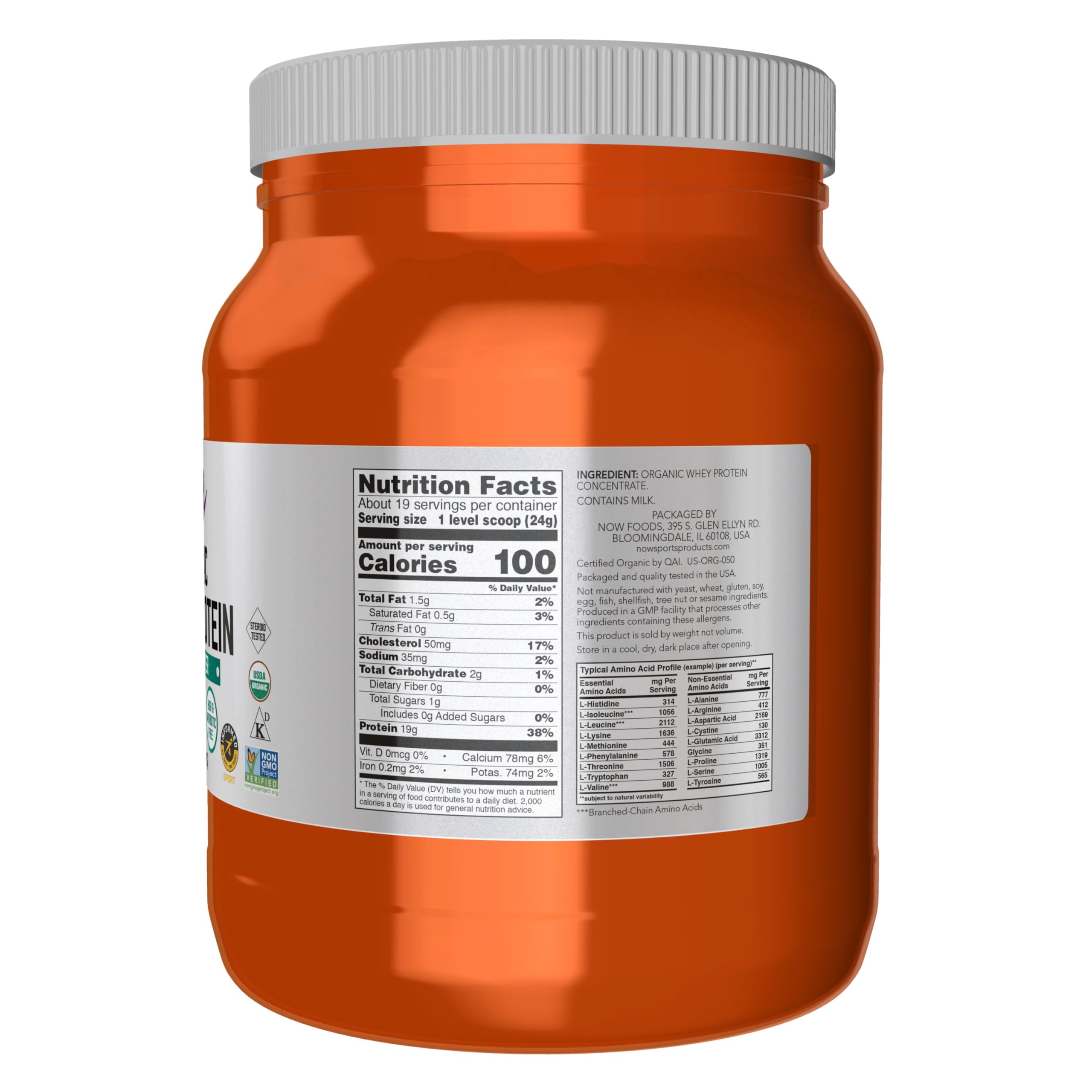 NOW Foods Whey Protein, cuchara de medición, dosificación fácil para batidos.