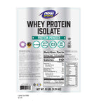 NOW Foods Whey Protein Isolate, etiqueta nutricional, 25 g de proteína por porción.