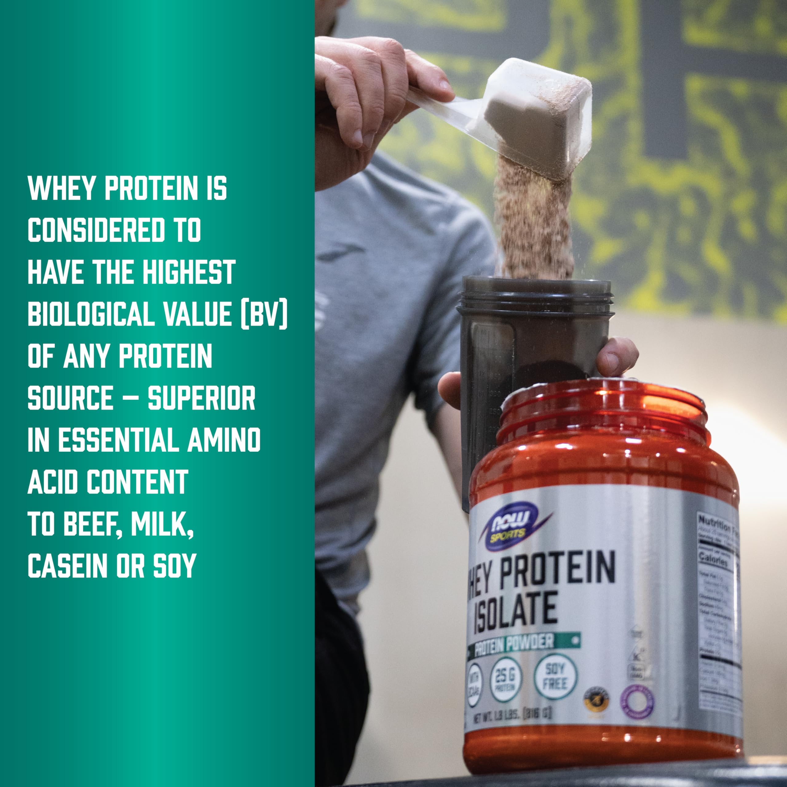 NOW Foods Whey Protein Isolate, polvo sin sabor, mezcla fácil.