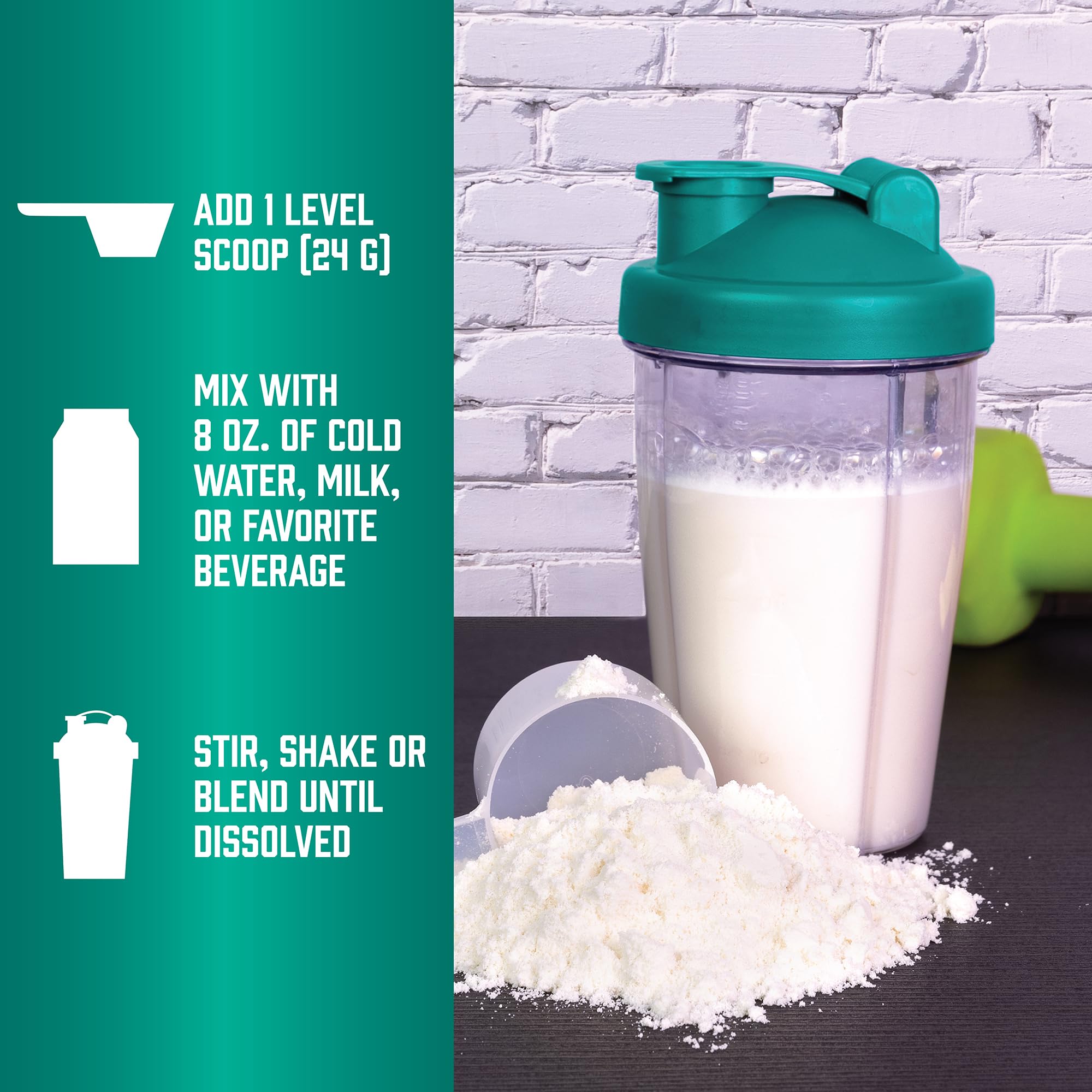 NOW Foods Whey Protein mezclada con agua fría, batido rápido.