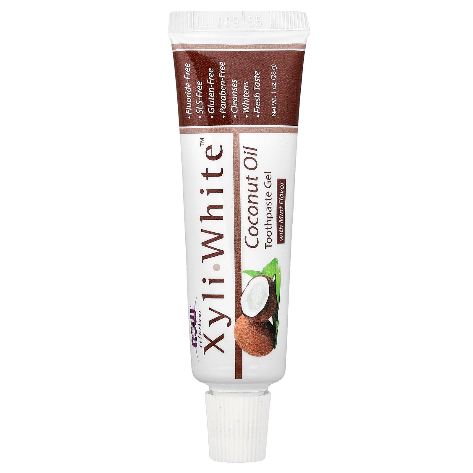 XyliWhite NOW Foods gel dental de coco en botella para uso diario