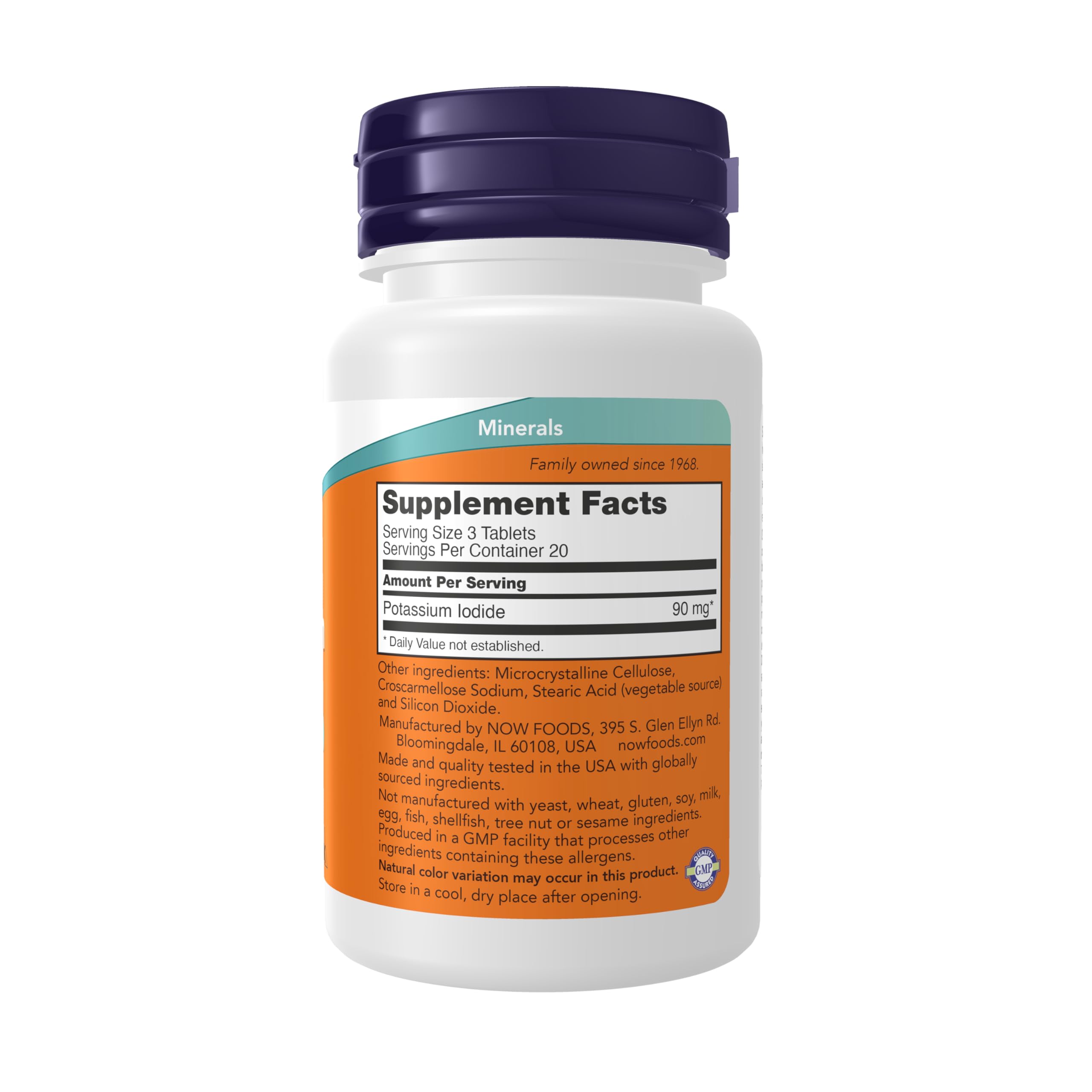 NOW Foods Yoduro de Potasio 30 mg, dorso del envase, indicación de dosis