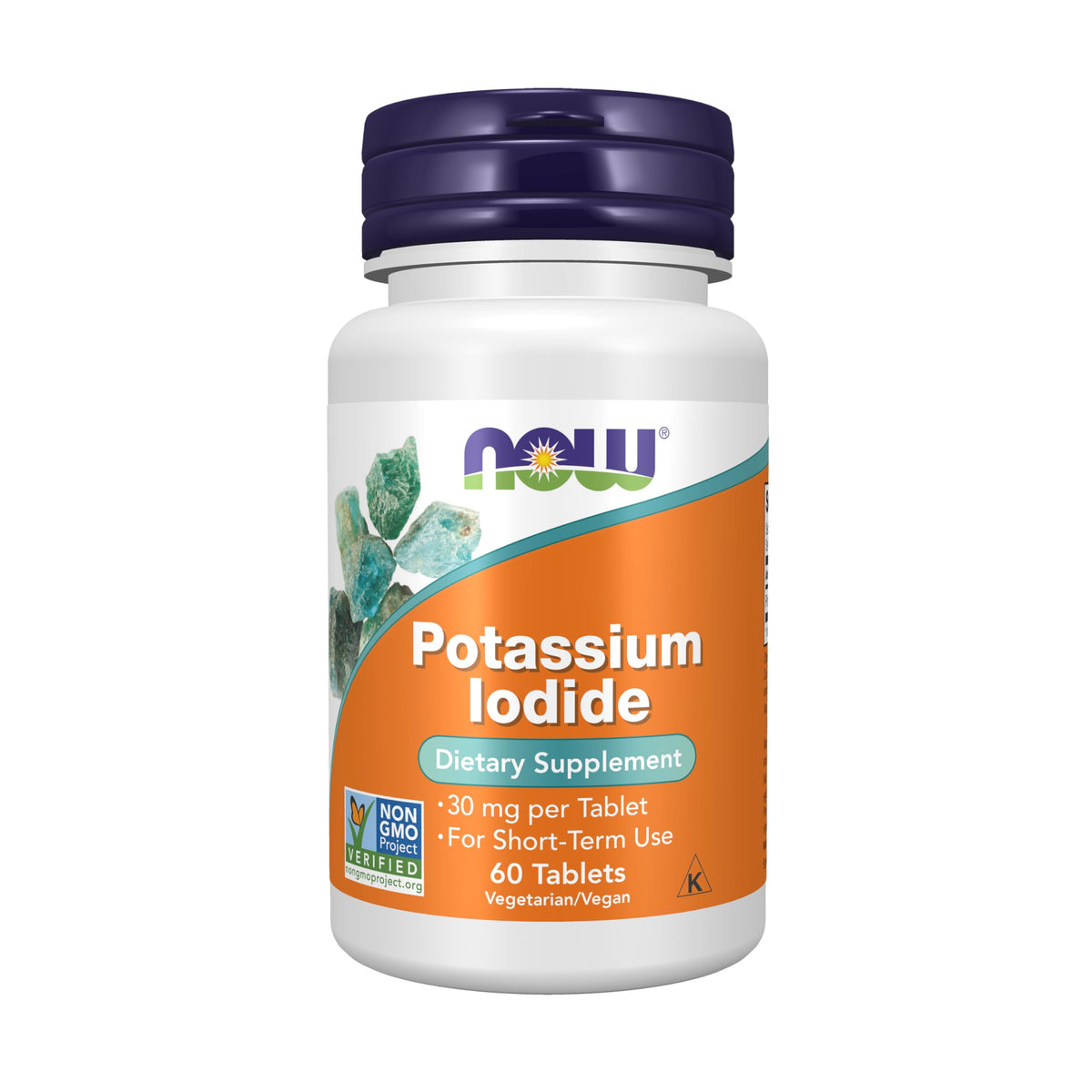 NOW Foods Yoduro de Potasio 30 mg, frontal del envase, uso a corto plazo