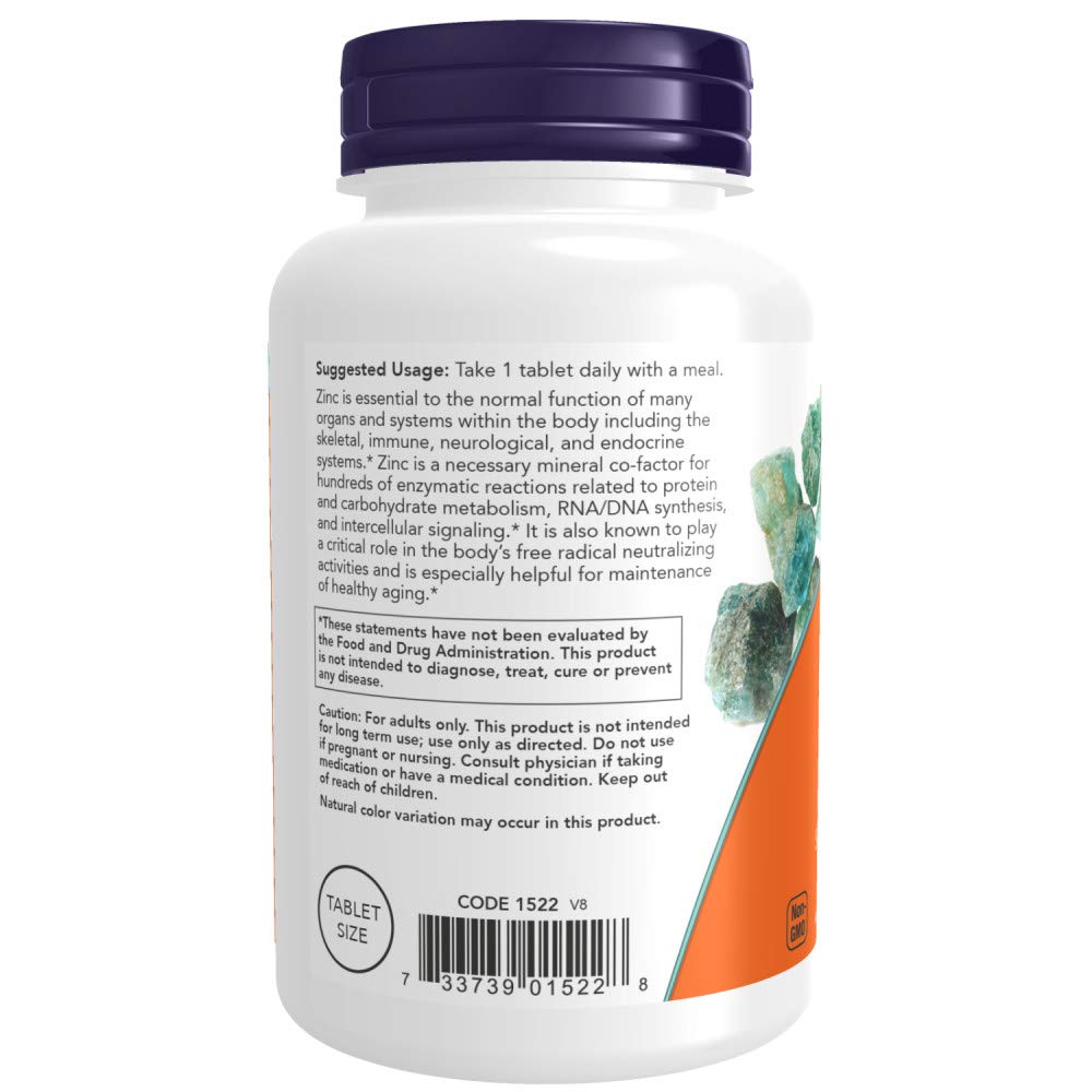 NOW Foods Zinc 50 mg, cápsulas transparentes, cofactor para reacciones enzimaticas.
